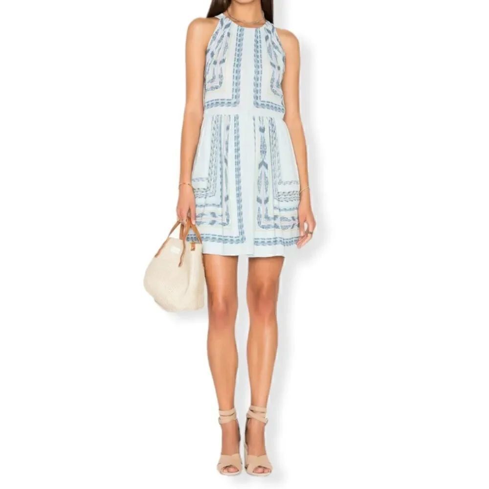 BCBGMAXAZRIA NWT Cambria Tapestry Scarf Print Mini Dress Blue 10